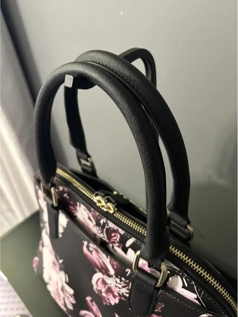 Karl Lagerfeld Paris Saffiano Floral Dome Satchel Handbag - Black & Pink